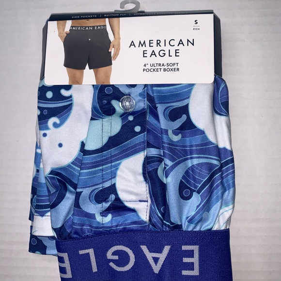 AMERICAN EAGLE 4” Ultra Soft Pocket Boxer. Small. Blue/White wave pattern - Picture 3 of 9